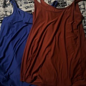 Women's Blue and Brown Sleeveless Tops